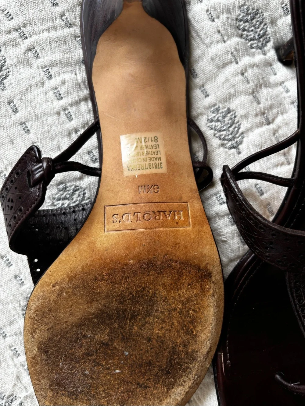 Harold's Dark Brown Leather Thong Sandals with Decorative Perforation